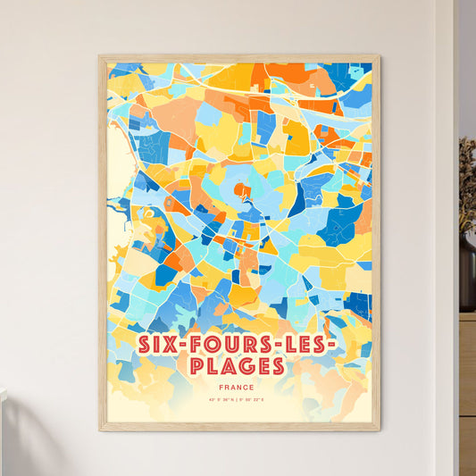 Colorful SIX-FOURS-LES-PLAGES FRANCE Fine Art Map Blue Orange