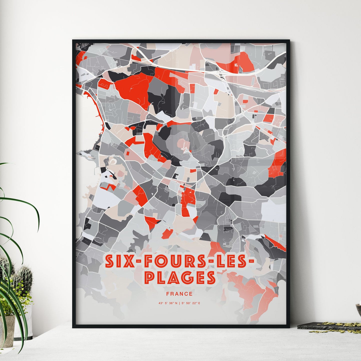 Colorful SIX-FOURS-LES-PLAGES FRANCE Fine Art Map Modern