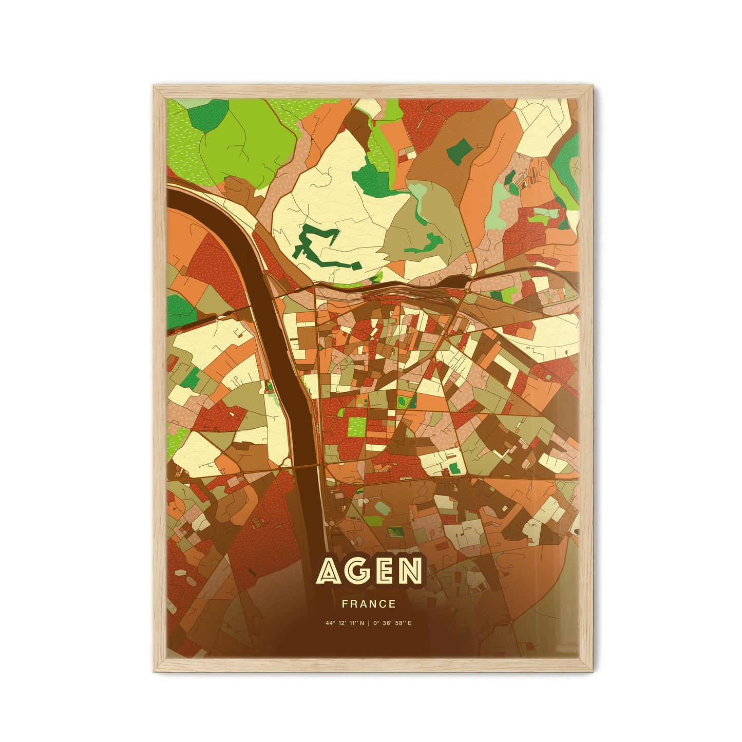 Colorful AGEN FRANCE Fine Art Map Farmhouse