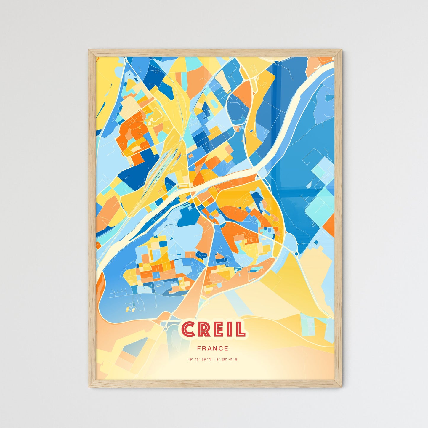 Colorful CREIL FRANCE Fine Art Map Blue Orange