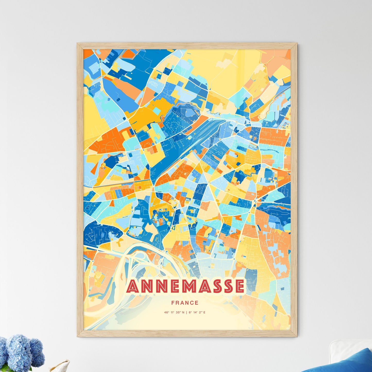 Colorful ANNEMASSE FRANCE Fine Art Map Blue Orange