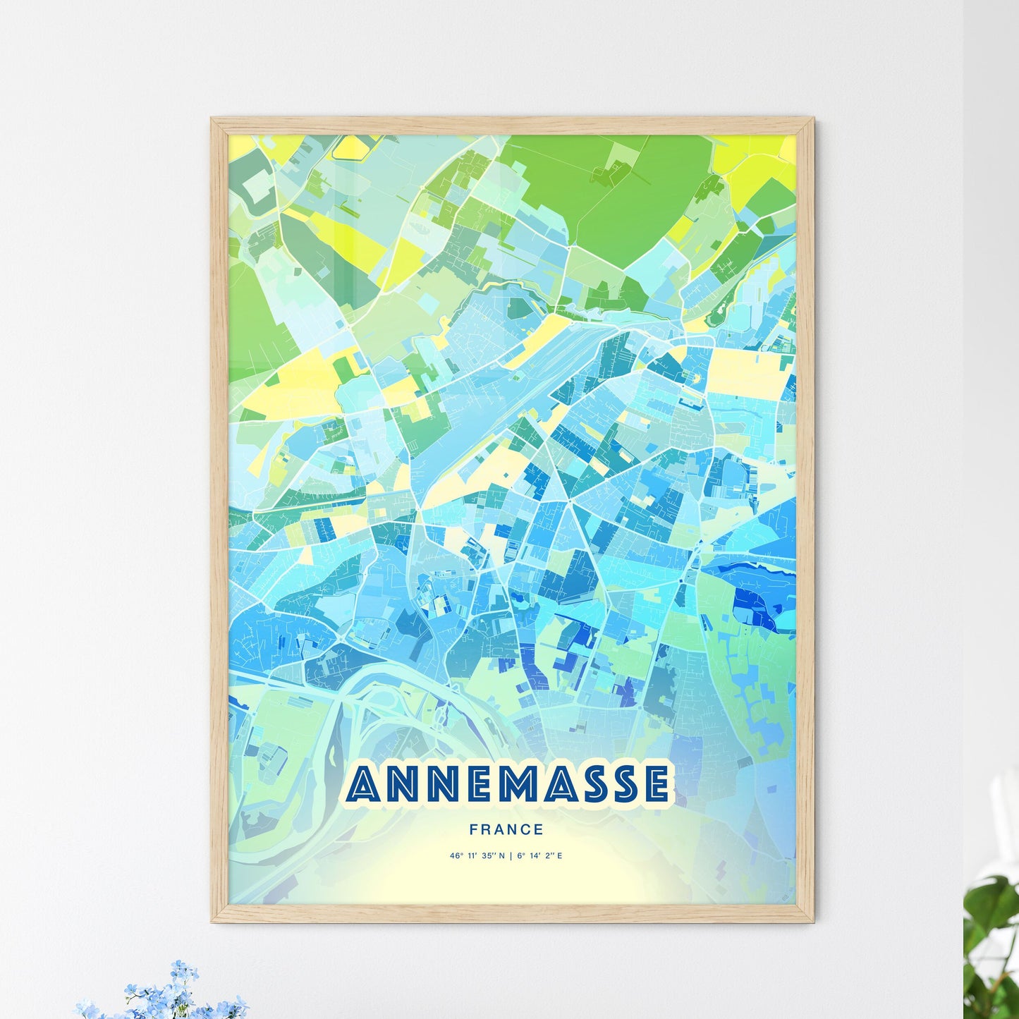 Colorful ANNEMASSE FRANCE Fine Art Map Cool Blue