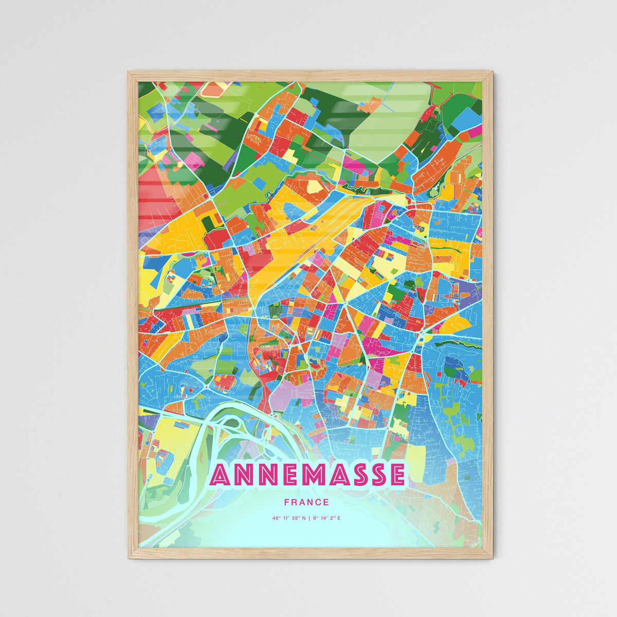 Colorful ANNEMASSE FRANCE Fine Art Map Crazy Colors