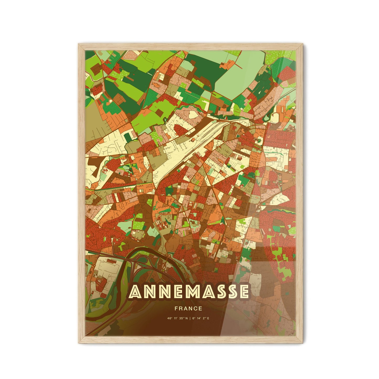 Colorful ANNEMASSE FRANCE Fine Art Map Farmhouse