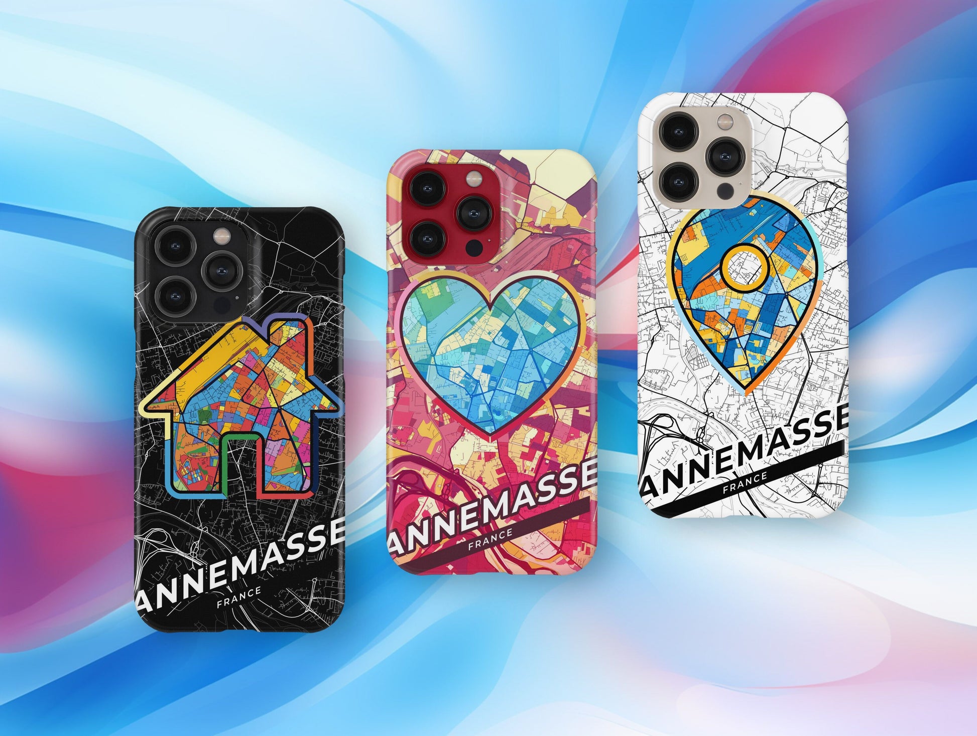 Annemasse France slim phone case with colorful icon. Birthday, wedding or housewarming gift. Couple match cases.