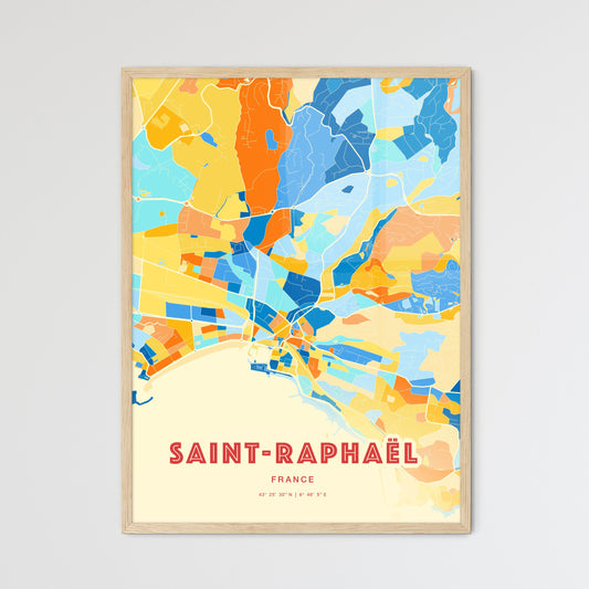 Colorful SAINT-RAPHAËL FRANCE Fine Art Map Blue Orange