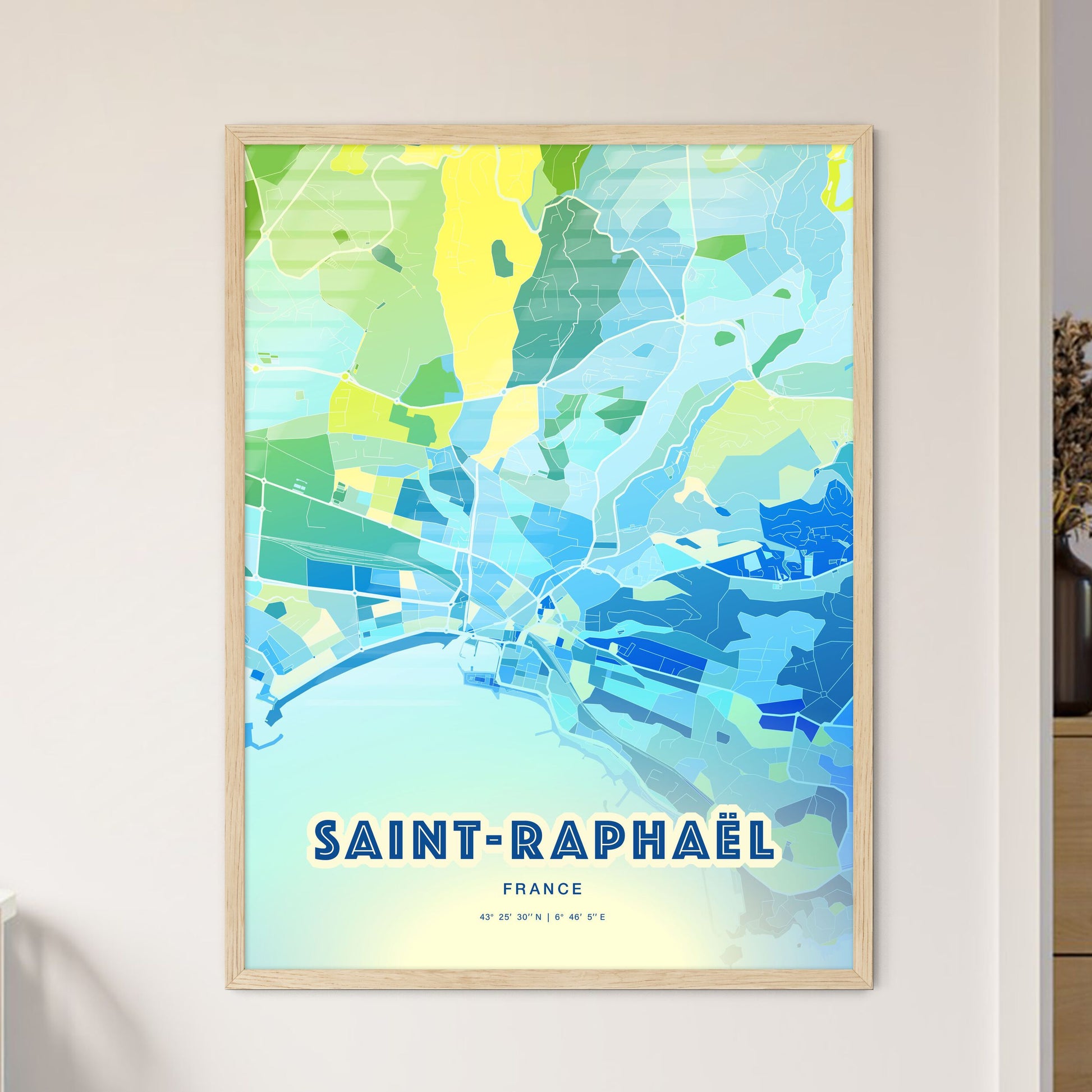 Colorful SAINT-RAPHAËL FRANCE Fine Art Map Cool Blue