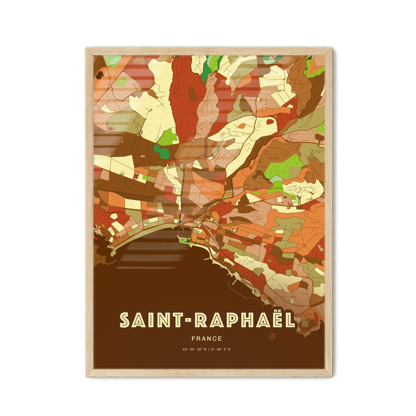Colorful SAINT-RAPHAËL FRANCE Fine Art Map Farmhouse