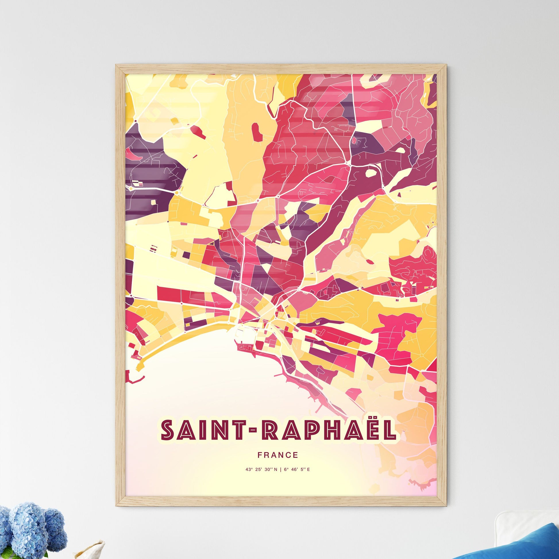 Colorful SAINT-RAPHAËL FRANCE Fine Art Map Hot Red