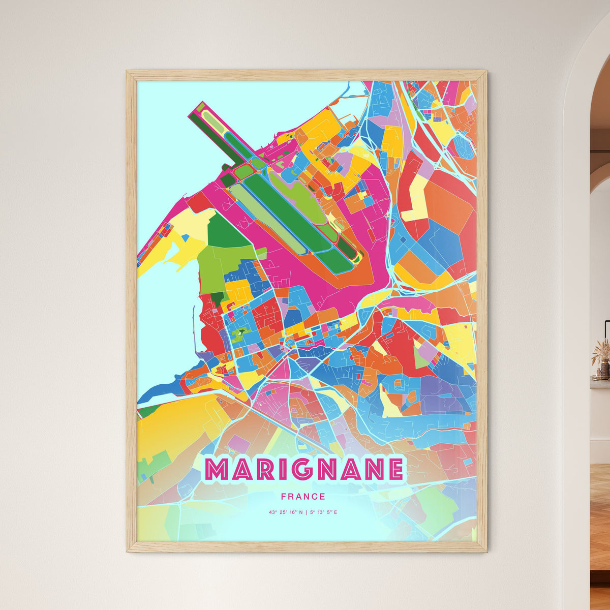 Colorful MARIGNANE FRANCE Fine Art Map Crazy Colors