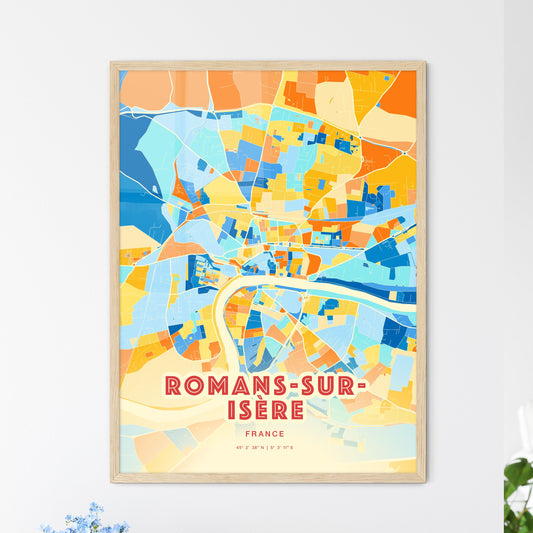 Colorful ROMANS-SUR-ISÈRE FRANCE Fine Art Map Blue Orange