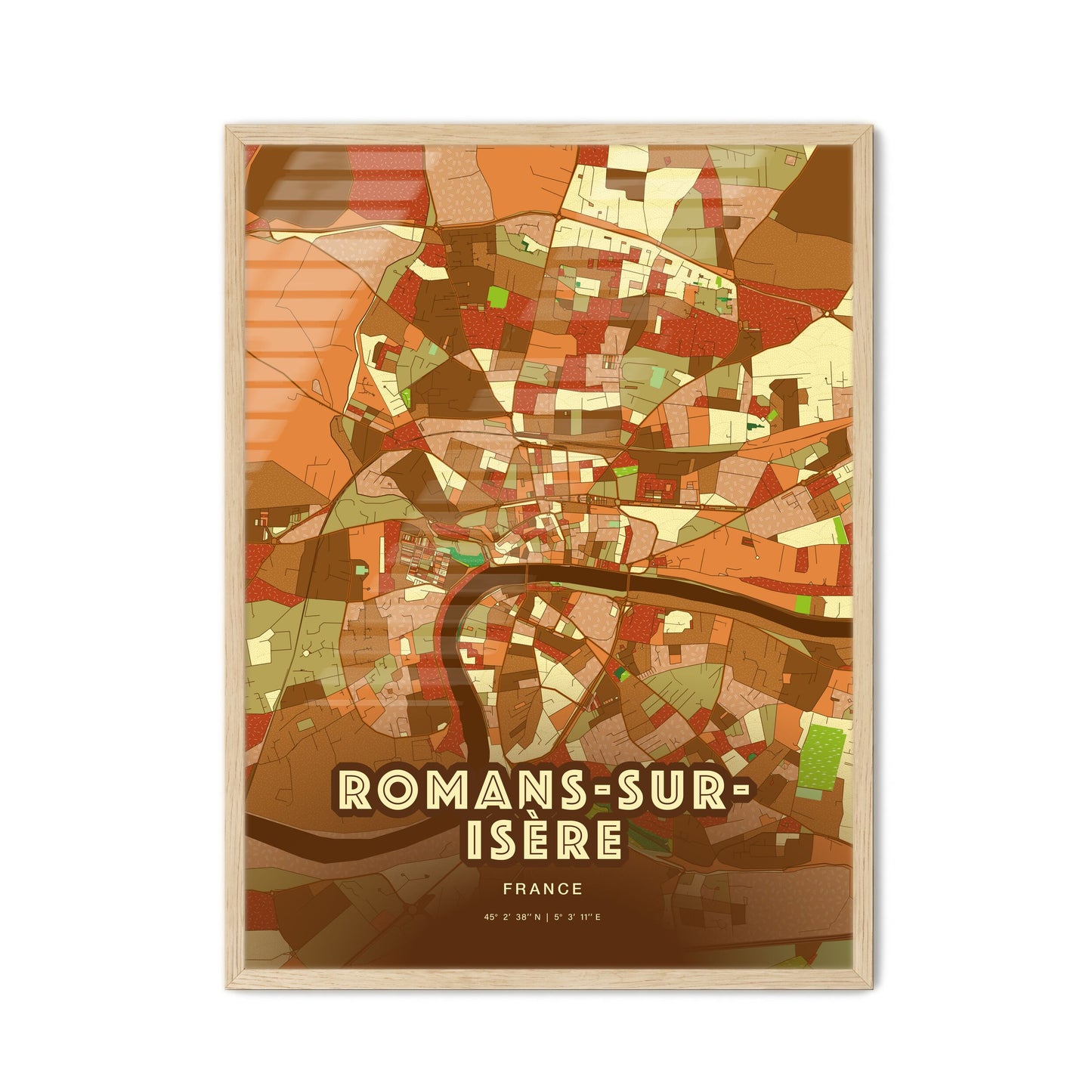 Colorful ROMANS-SUR-ISÈRE FRANCE Fine Art Map Farmhouse