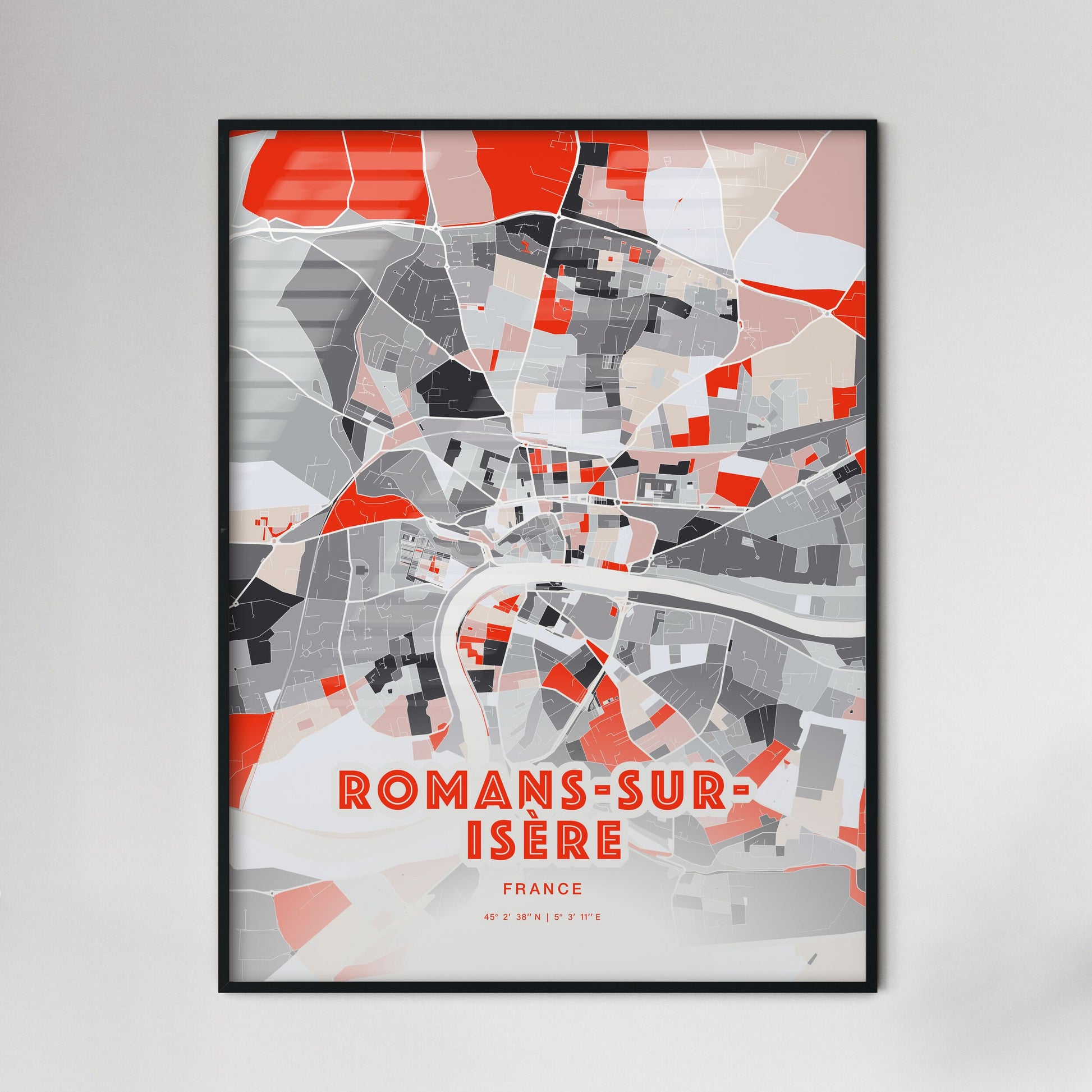 Colorful ROMANS-SUR-ISÈRE FRANCE Fine Art Map Modern