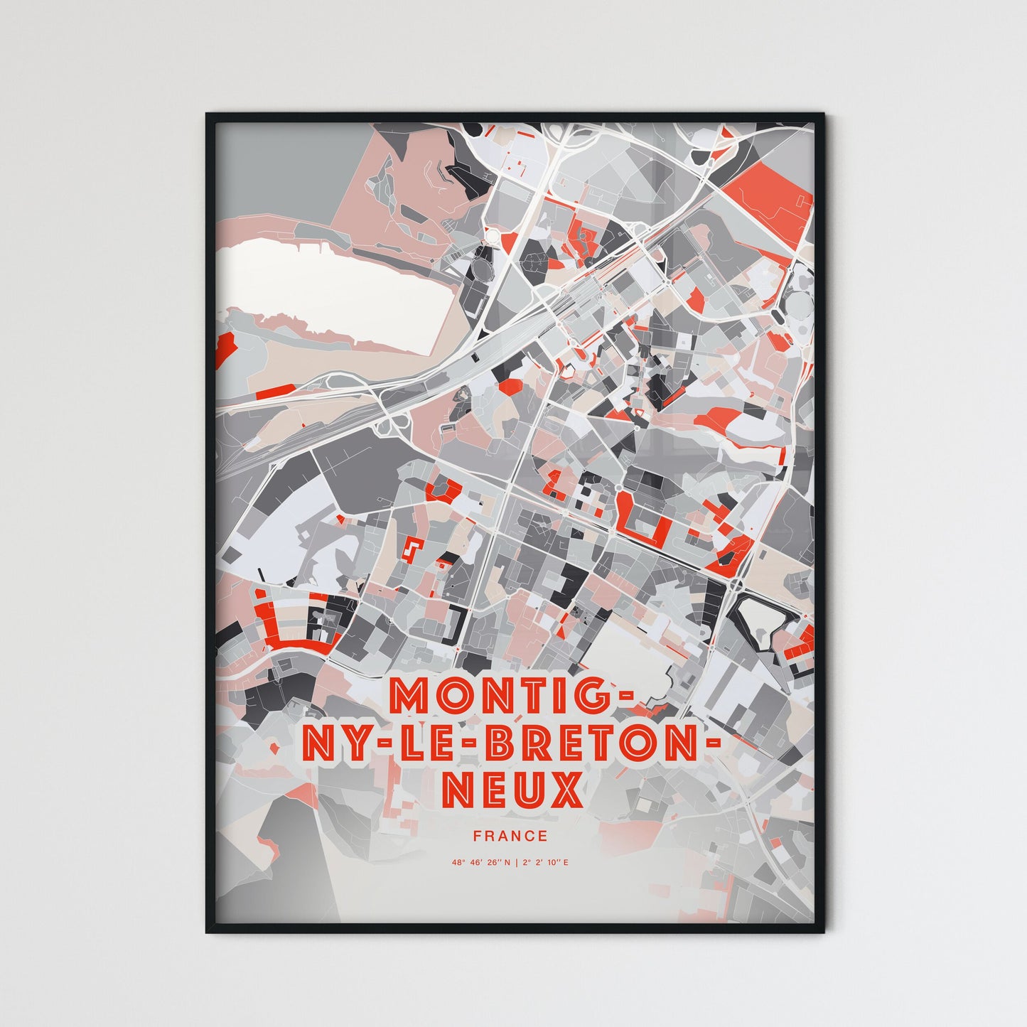 Colorful MONTIGNY-LE-BRETONNEUX FRANCE Fine Art Map Modern