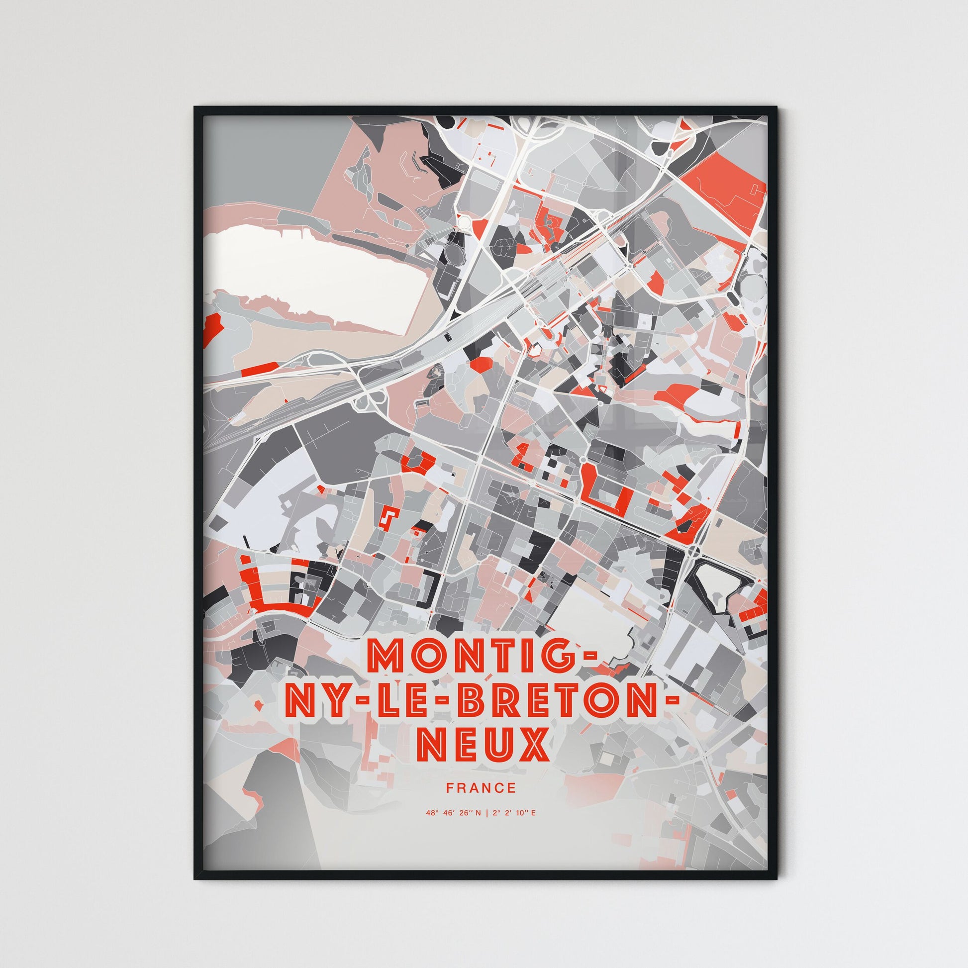 Colorful MONTIGNY-LE-BRETONNEUX FRANCE Fine Art Map Modern