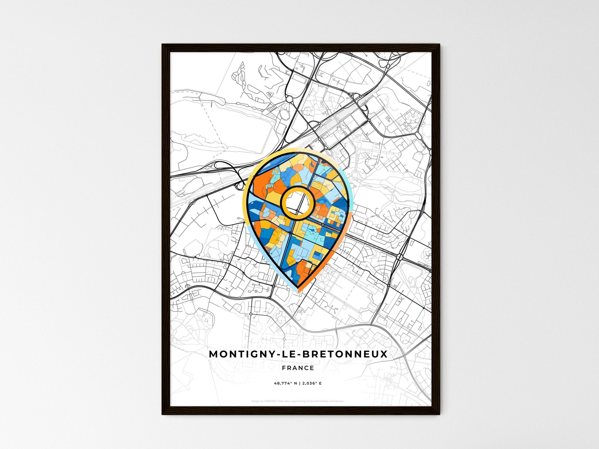 Montigny-Le-Bretonneux France wedding art map with pointer icon