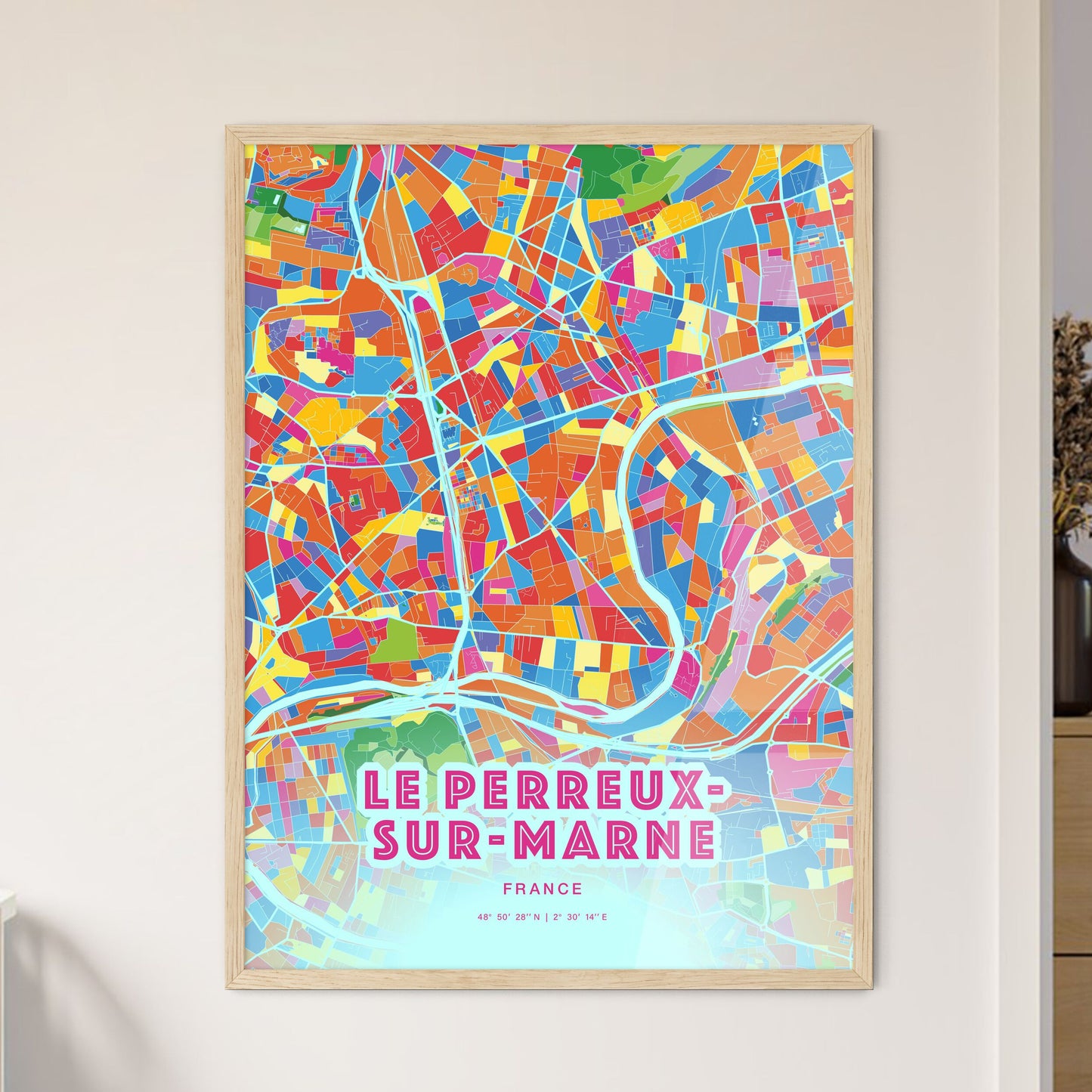 Colorful LE PERREUX-SUR-MARNE FRANCE Fine Art Map Crazy Colors