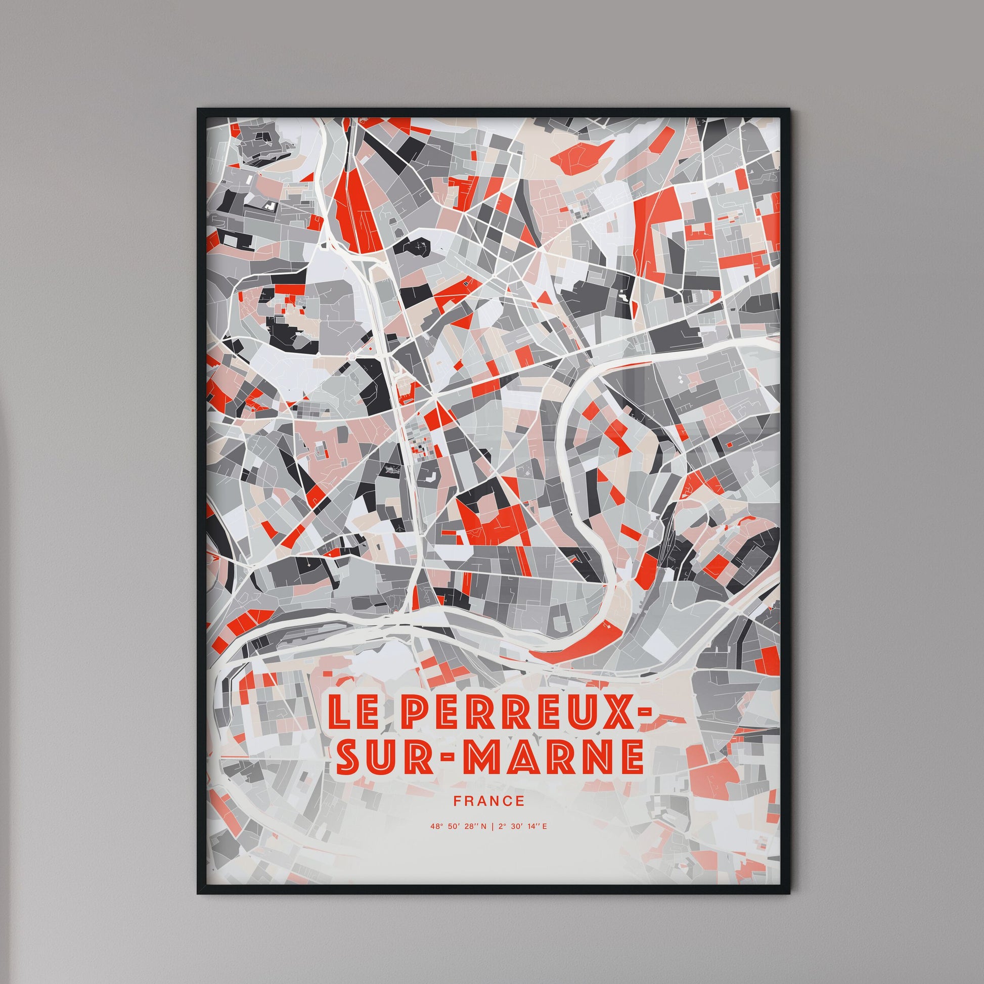 Colorful LE PERREUX-SUR-MARNE FRANCE Fine Art Map Modern