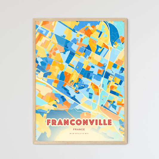 Colorful FRANCONVILLE FRANCE Fine Art Map Blue Orange