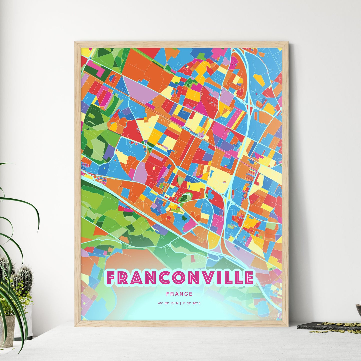 Colorful FRANCONVILLE FRANCE Fine Art Map Crazy Colors