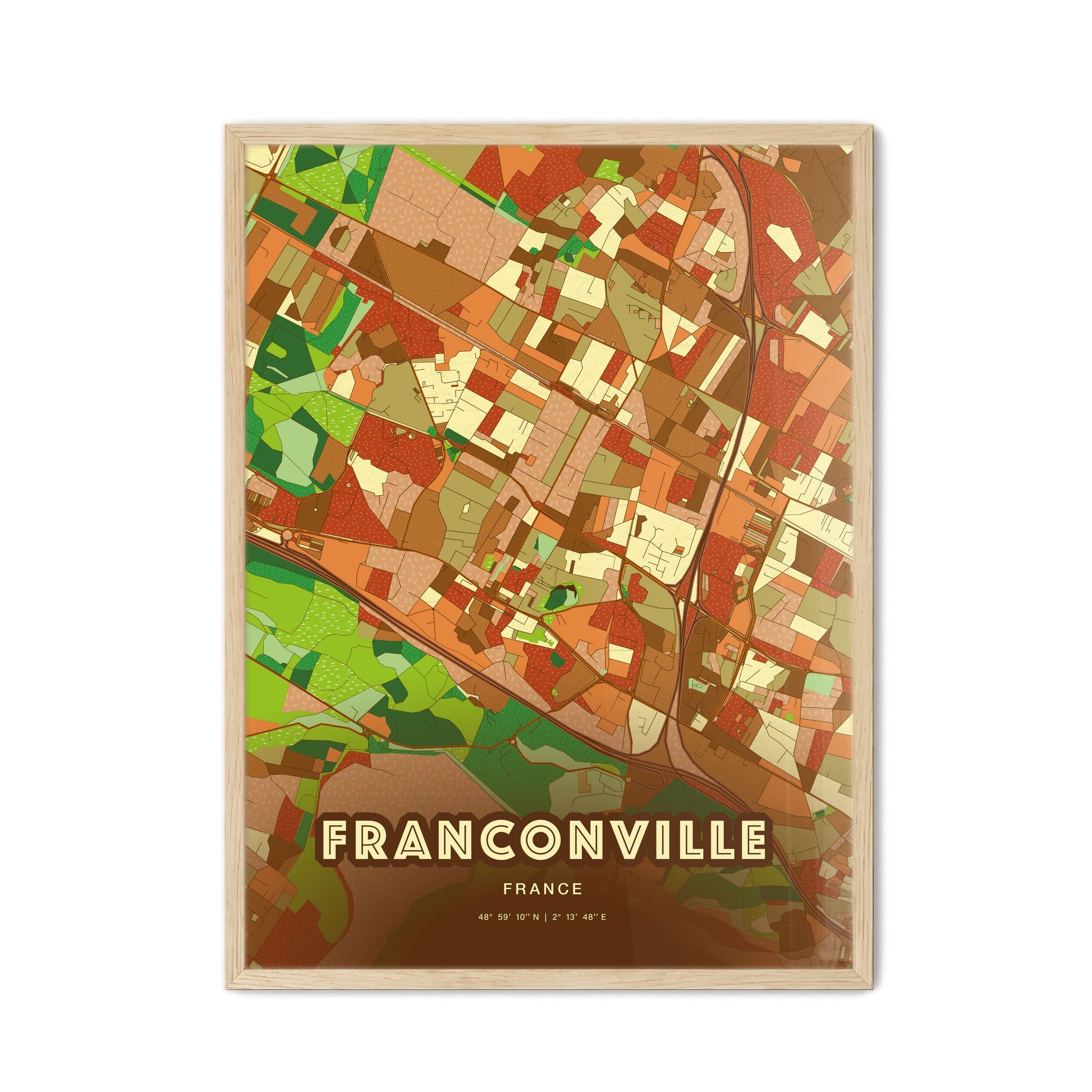 Colorful FRANCONVILLE FRANCE Fine Art Map Farmhouse