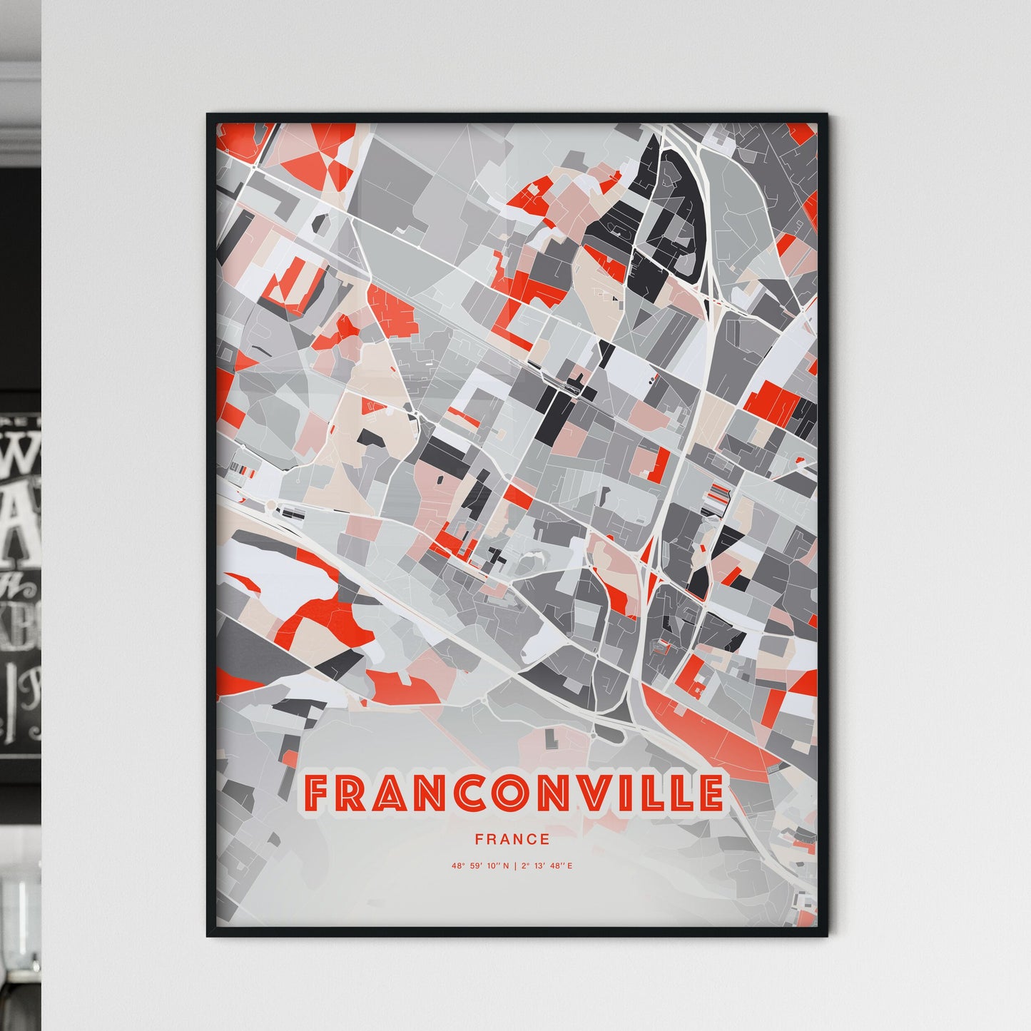 Colorful FRANCONVILLE FRANCE Fine Art Map Modern