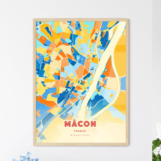 Colorful MÂCON FRANCE Fine Art Map Blue Orange