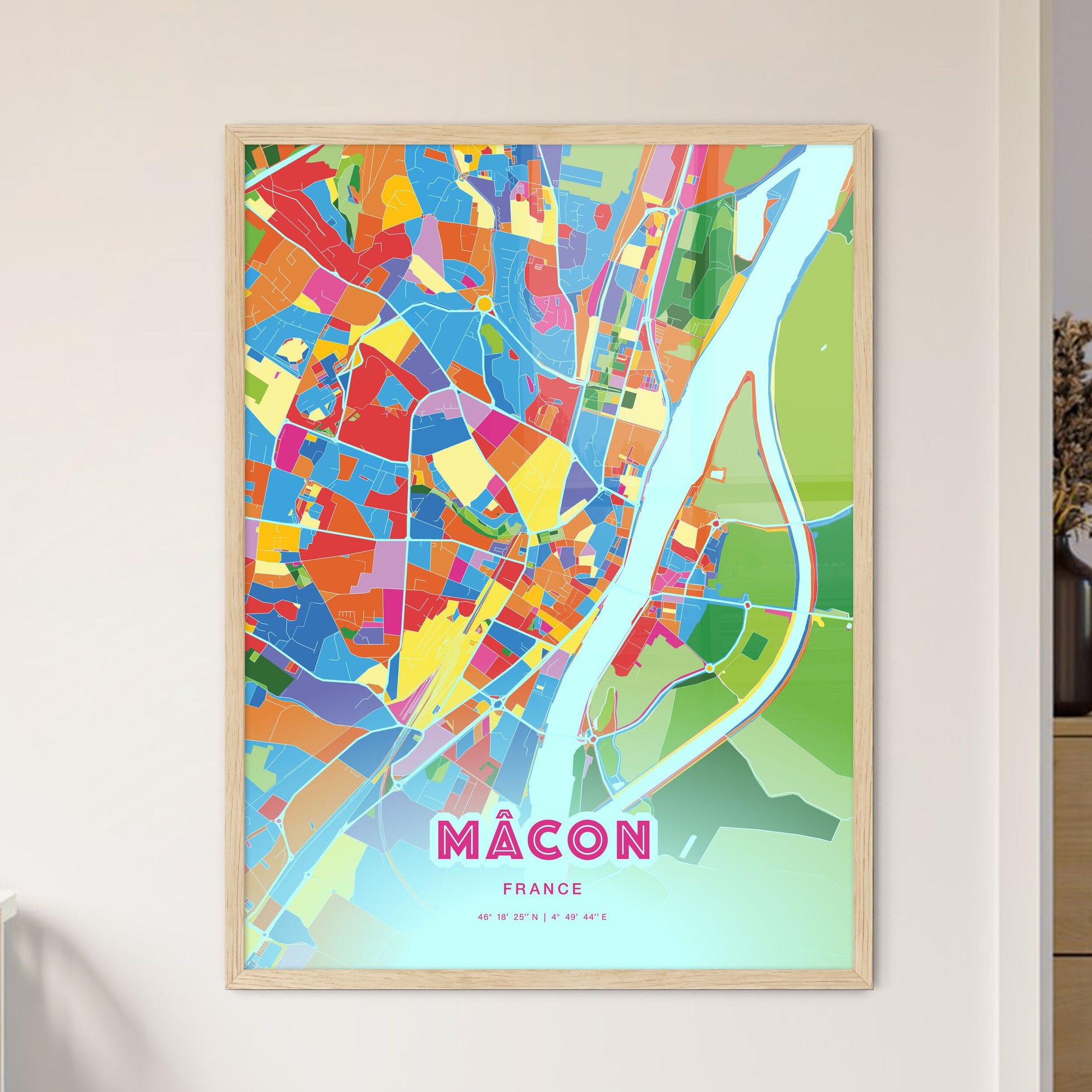Colorful MÂCON FRANCE Fine Art Map Crazy Colors