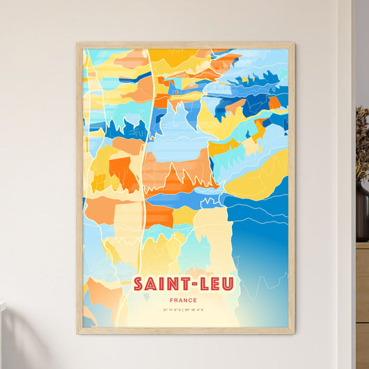 Colorful SAINT-LEU FRANCE Fine Art Map Blue Orange