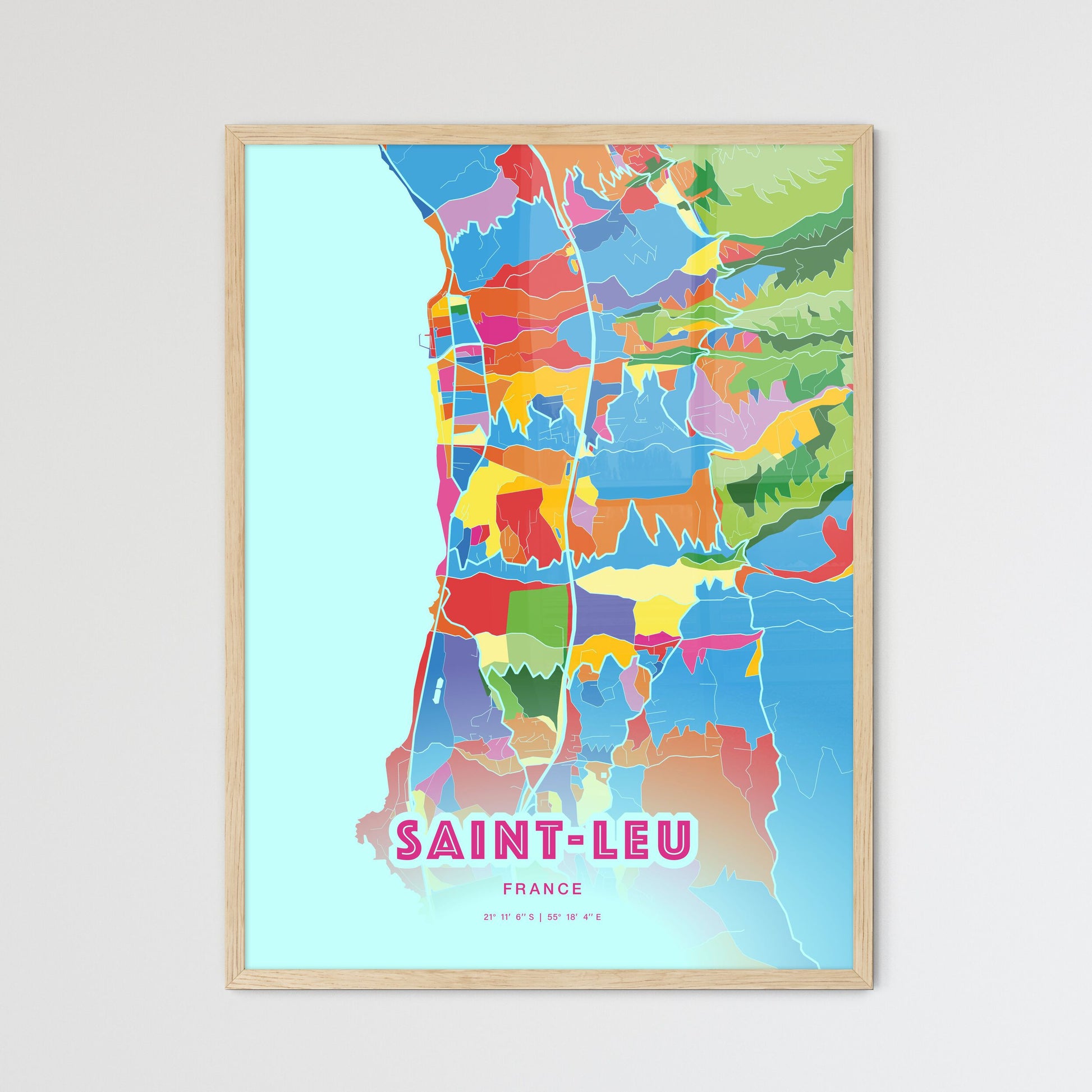 Colorful SAINT-LEU FRANCE Fine Art Map Crazy Colors