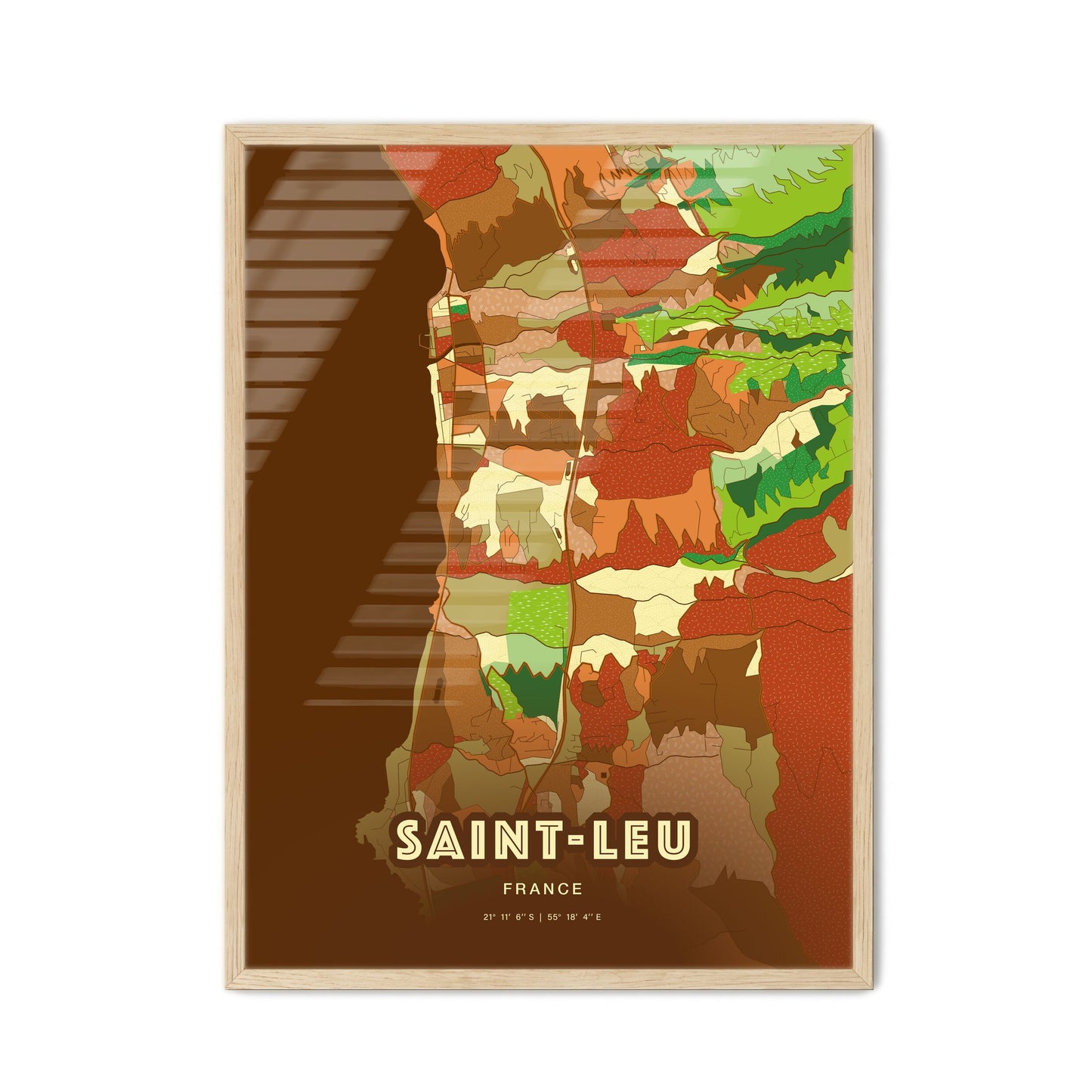 Colorful SAINT-LEU FRANCE Fine Art Map Farmhouse