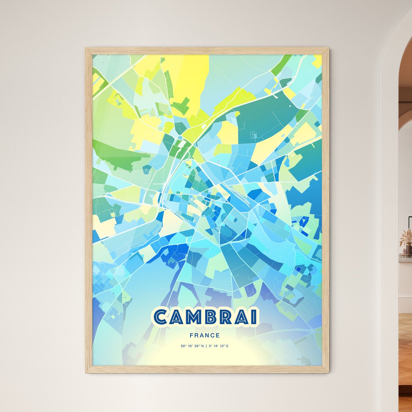 Colorful CAMBRAI FRANCE Fine Art Map Cool Blue