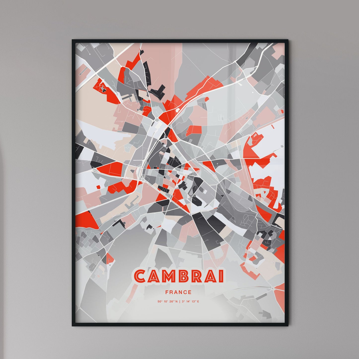 Colorful CAMBRAI FRANCE Fine Art Map Modern