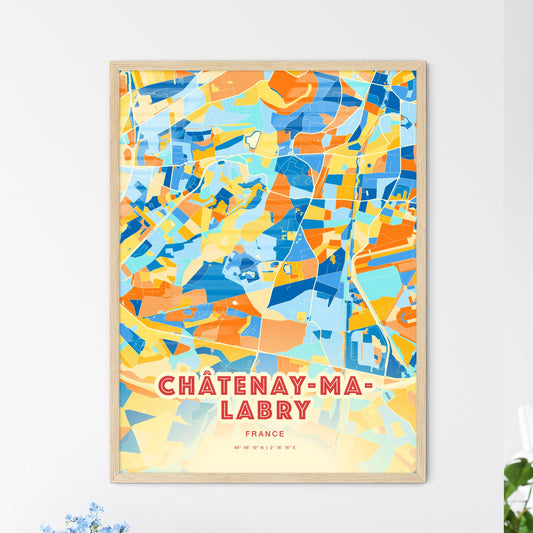 Colorful CHÂTENAY-MALABRY FRANCE Fine Art Map Blue Orange