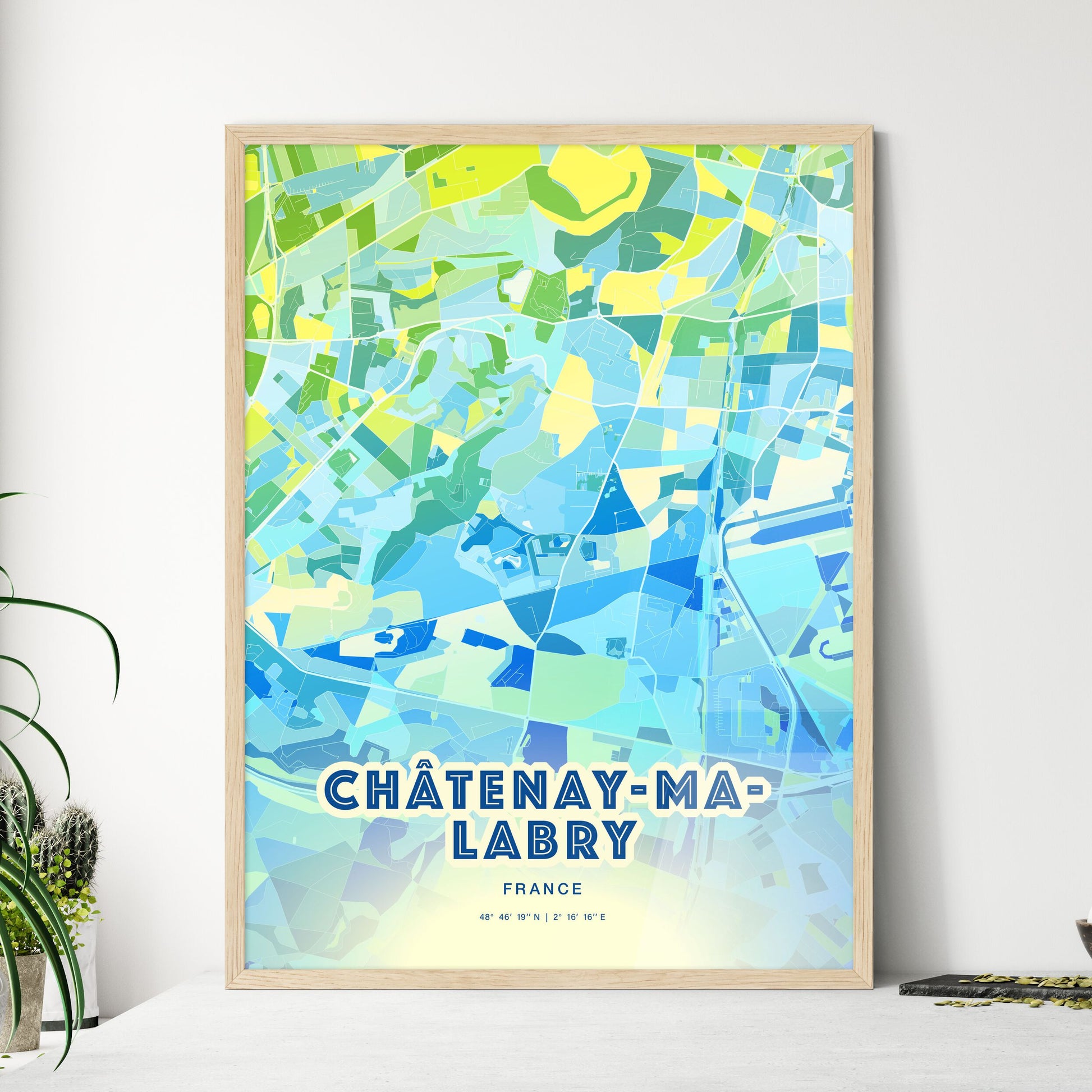 Colorful CHÂTENAY-MALABRY FRANCE Fine Art Map Cool Blue