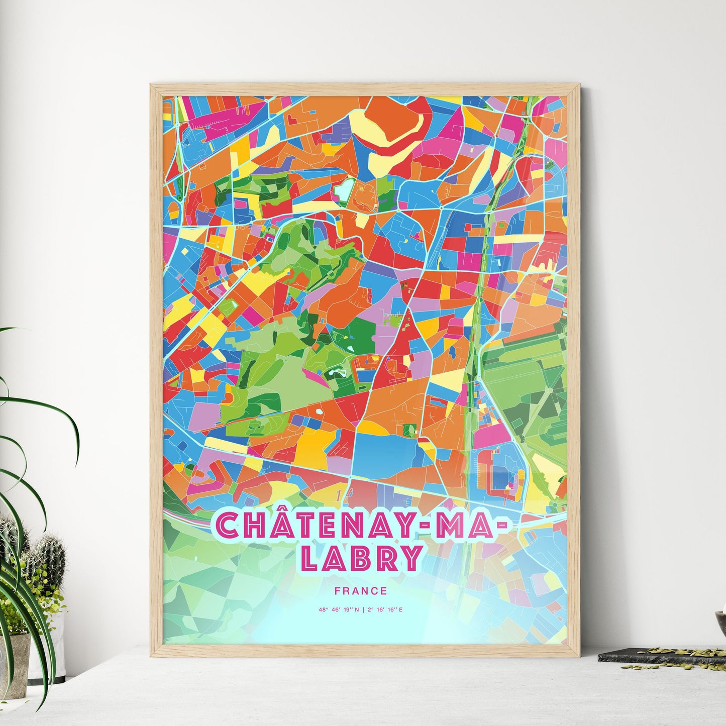 Colorful CHÂTENAY-MALABRY FRANCE Fine Art Map Crazy Colors