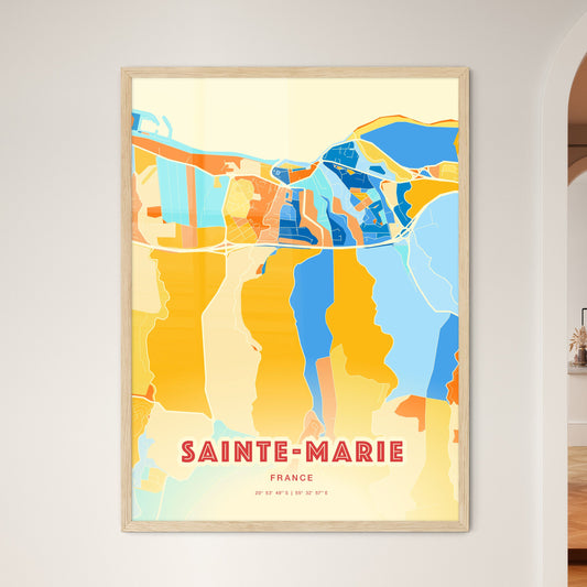 Colorful SAINTE-MARIE FRANCE Fine Art Map Blue Orange