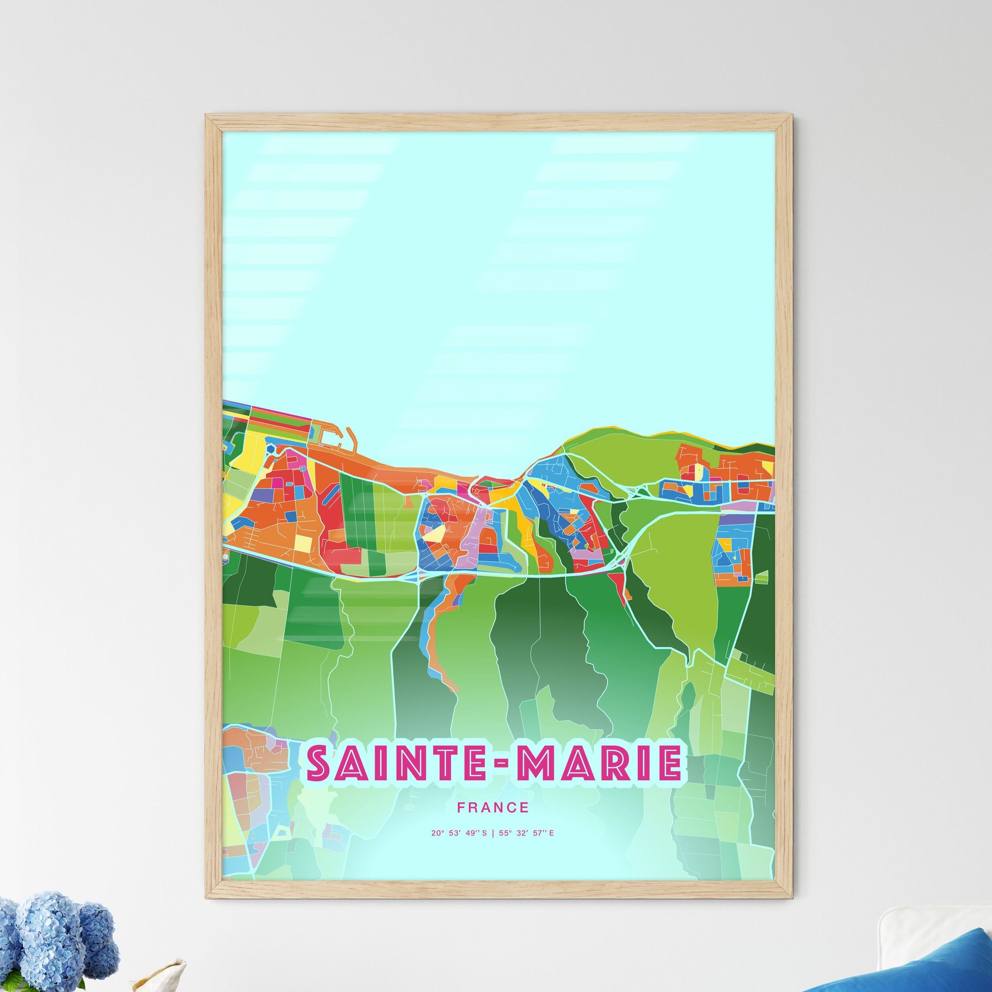 Colorful SAINTE-MARIE FRANCE Fine Art Map Crazy Colors