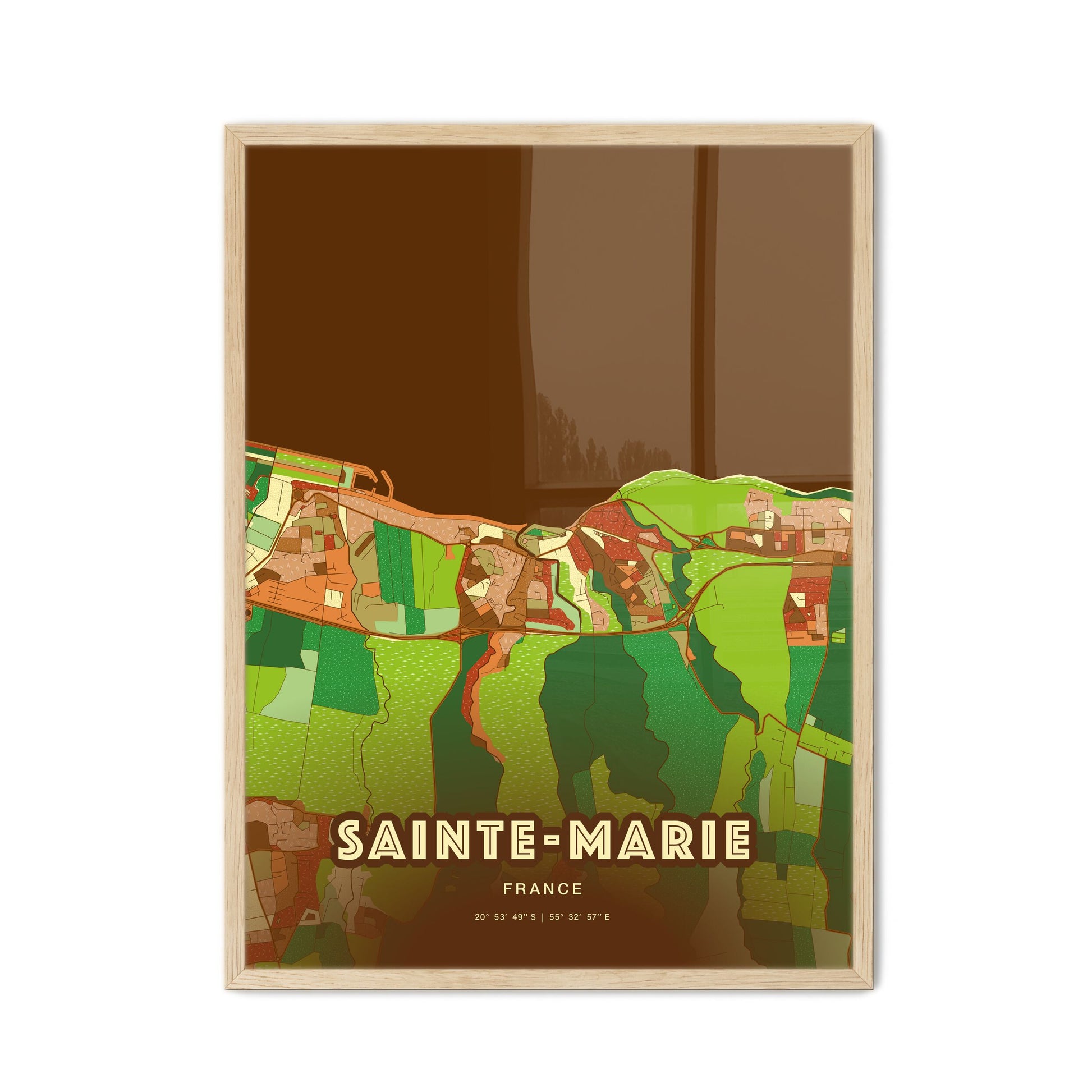 Colorful SAINTE-MARIE FRANCE Fine Art Map Farmhouse