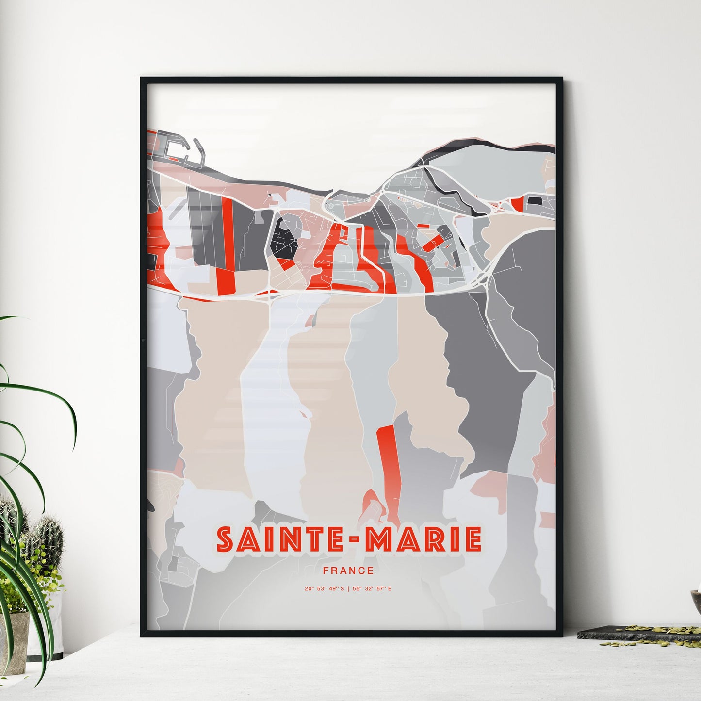 Colorful SAINTE-MARIE FRANCE Fine Art Map Modern