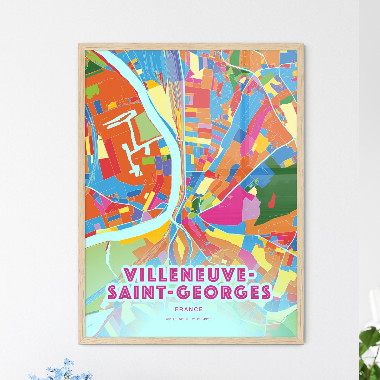 Colorful VILLENEUVE-SAINT-GEORGES FRANCE Fine Art Map Crazy Colors