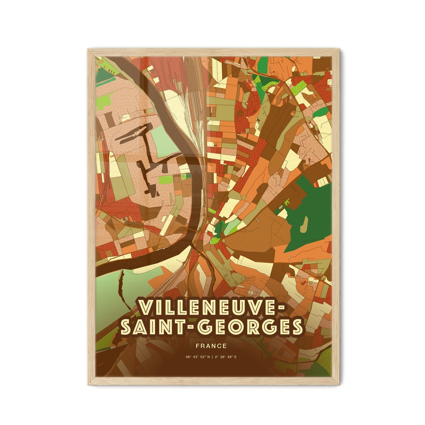 Colorful VILLENEUVE-SAINT-GEORGES FRANCE Fine Art Map Farmhouse