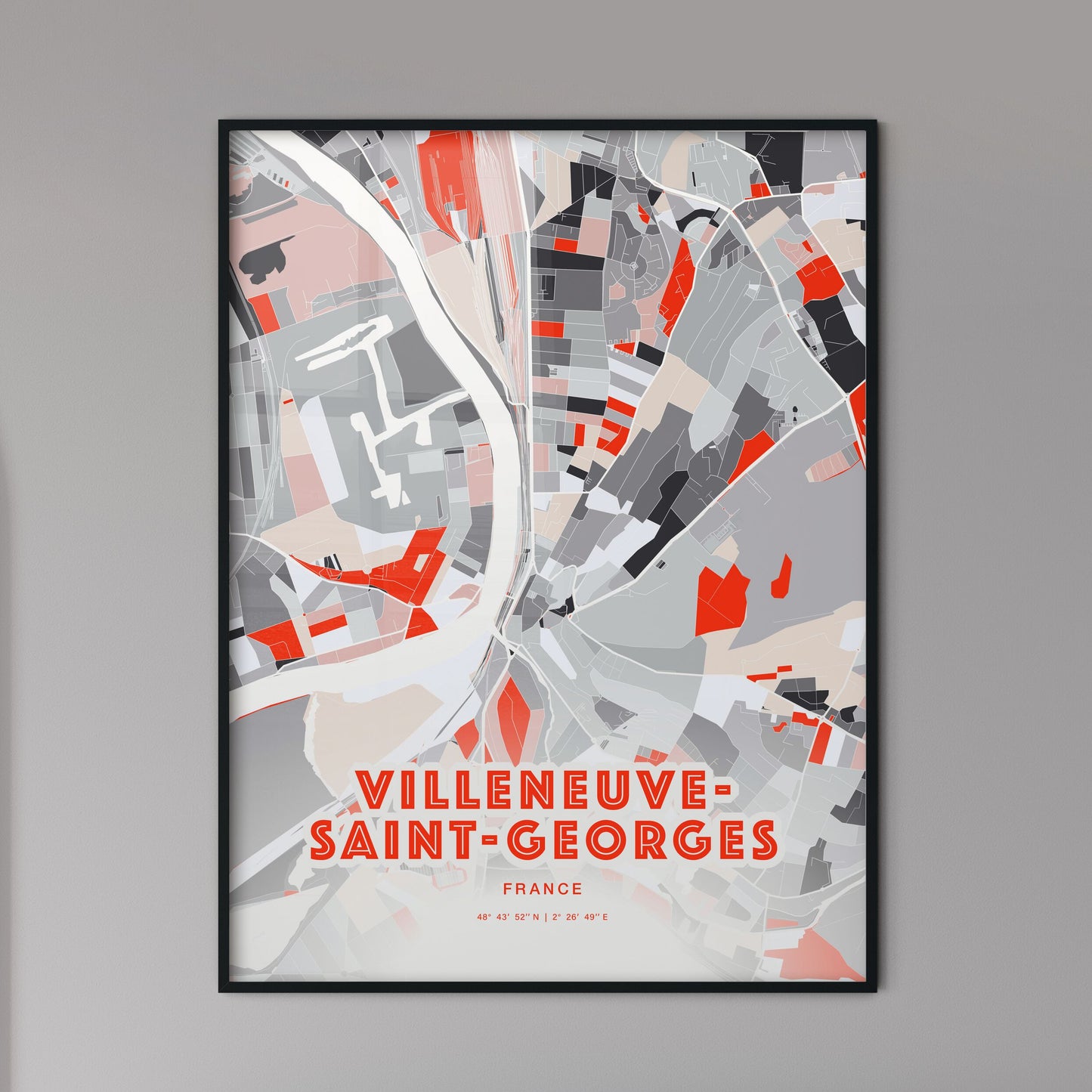 Colorful VILLENEUVE-SAINT-GEORGES FRANCE Fine Art Map Modern