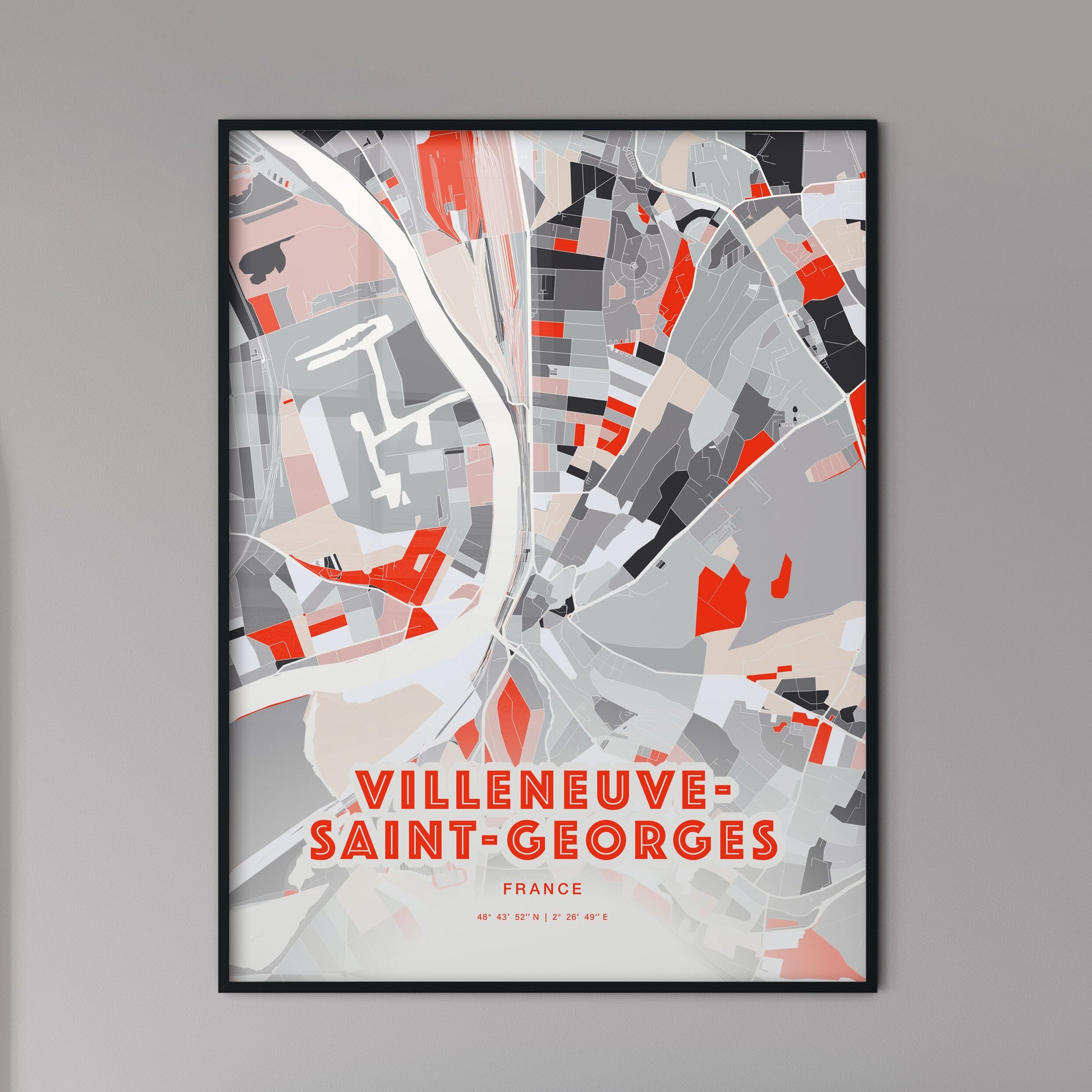 Colorful VILLENEUVE-SAINT-GEORGES FRANCE Fine Art Map Modern