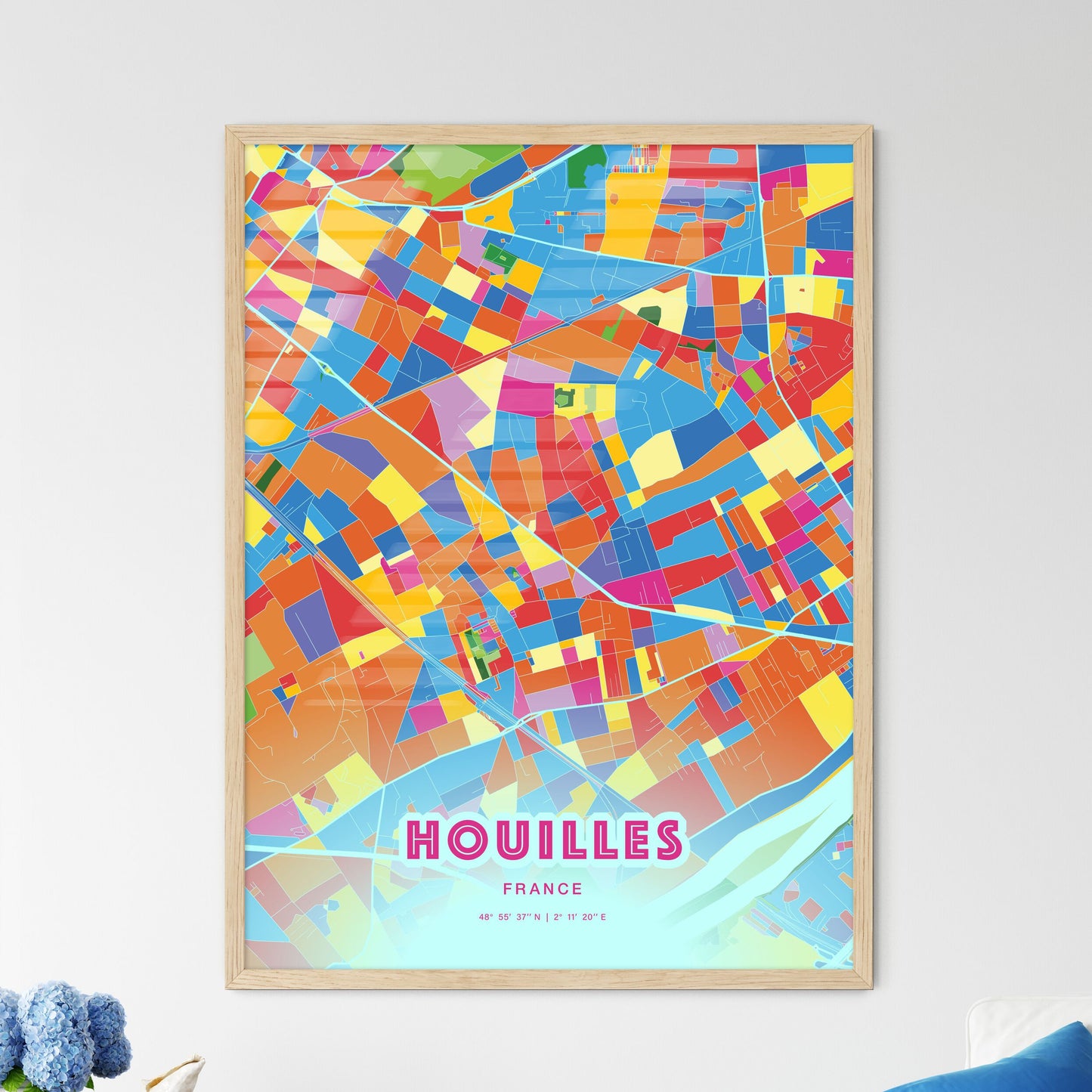 Colorful HOUILLES FRANCE Fine Art Map Crazy Colors