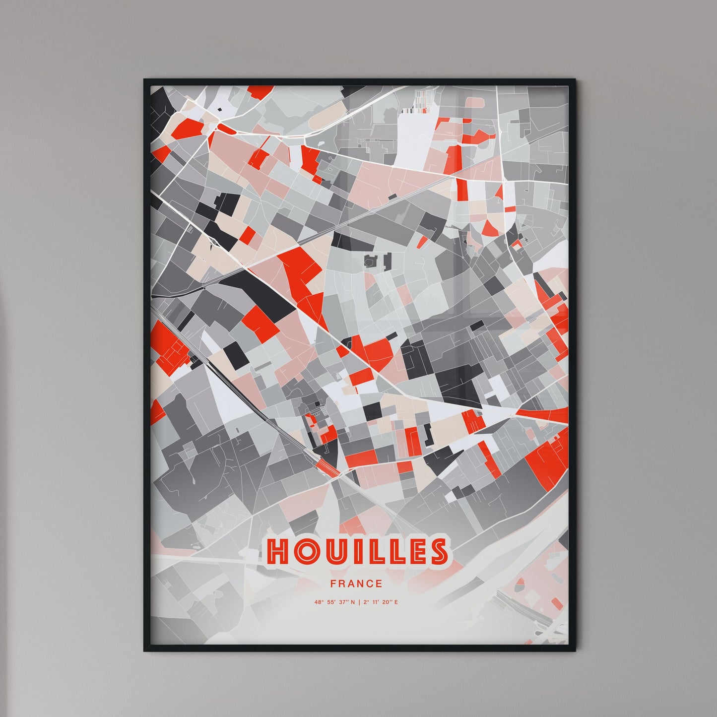 Colorful HOUILLES FRANCE Fine Art Map Modern