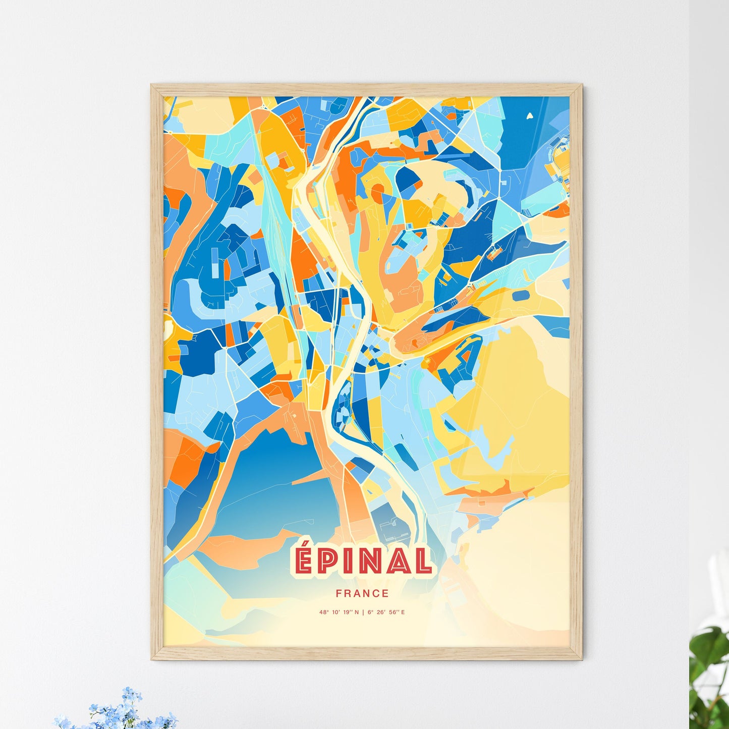 Colorful ÉPINAL FRANCE Fine Art Map Blue Orange