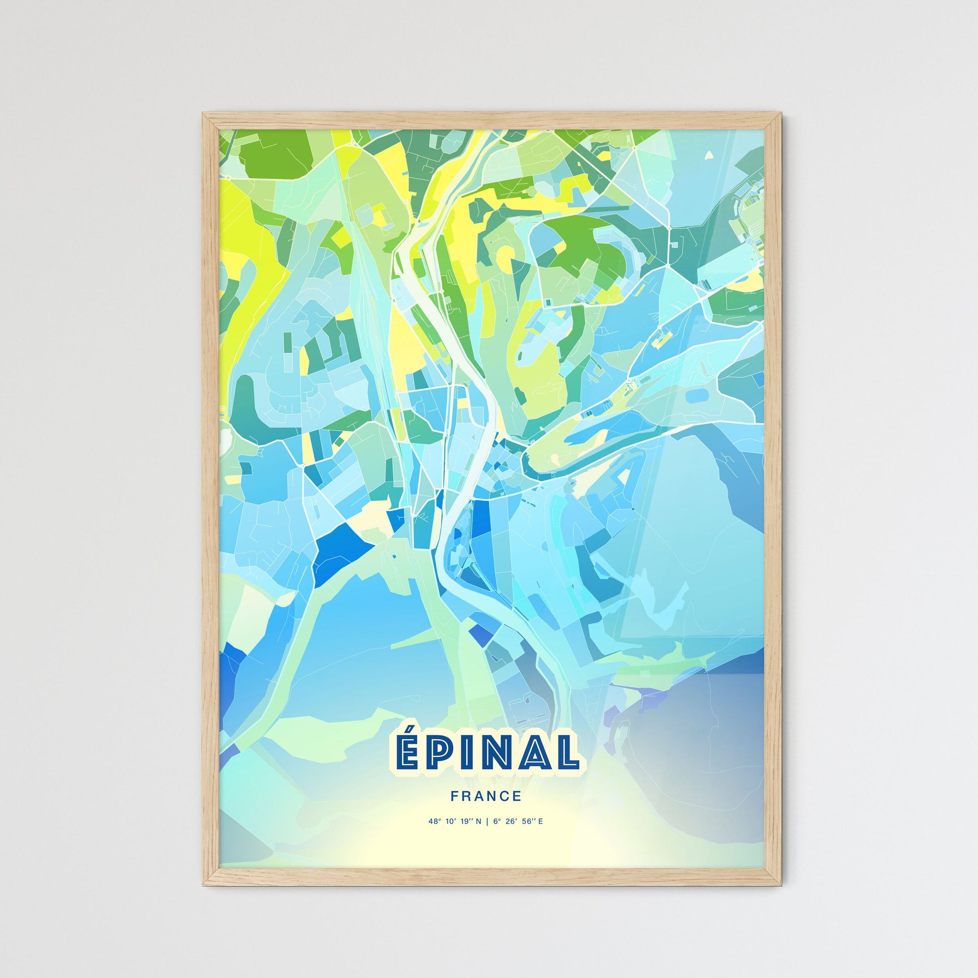 Colorful ÉPINAL FRANCE Fine Art Map Cool Blue