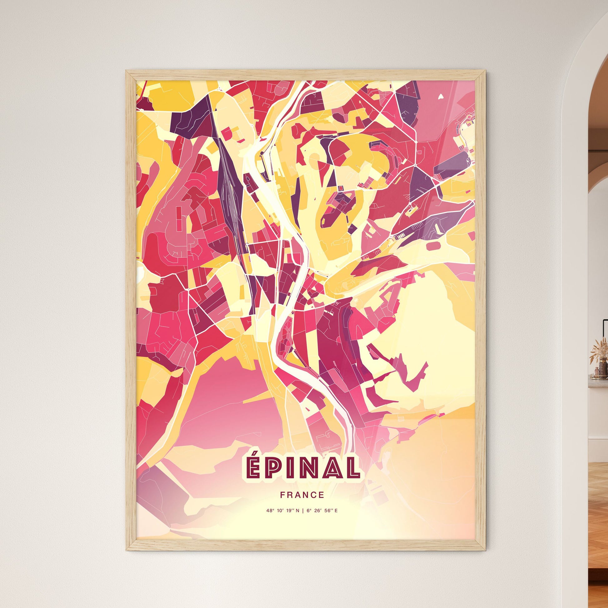 Colorful ÉPINAL FRANCE Fine Art Map Hot Red