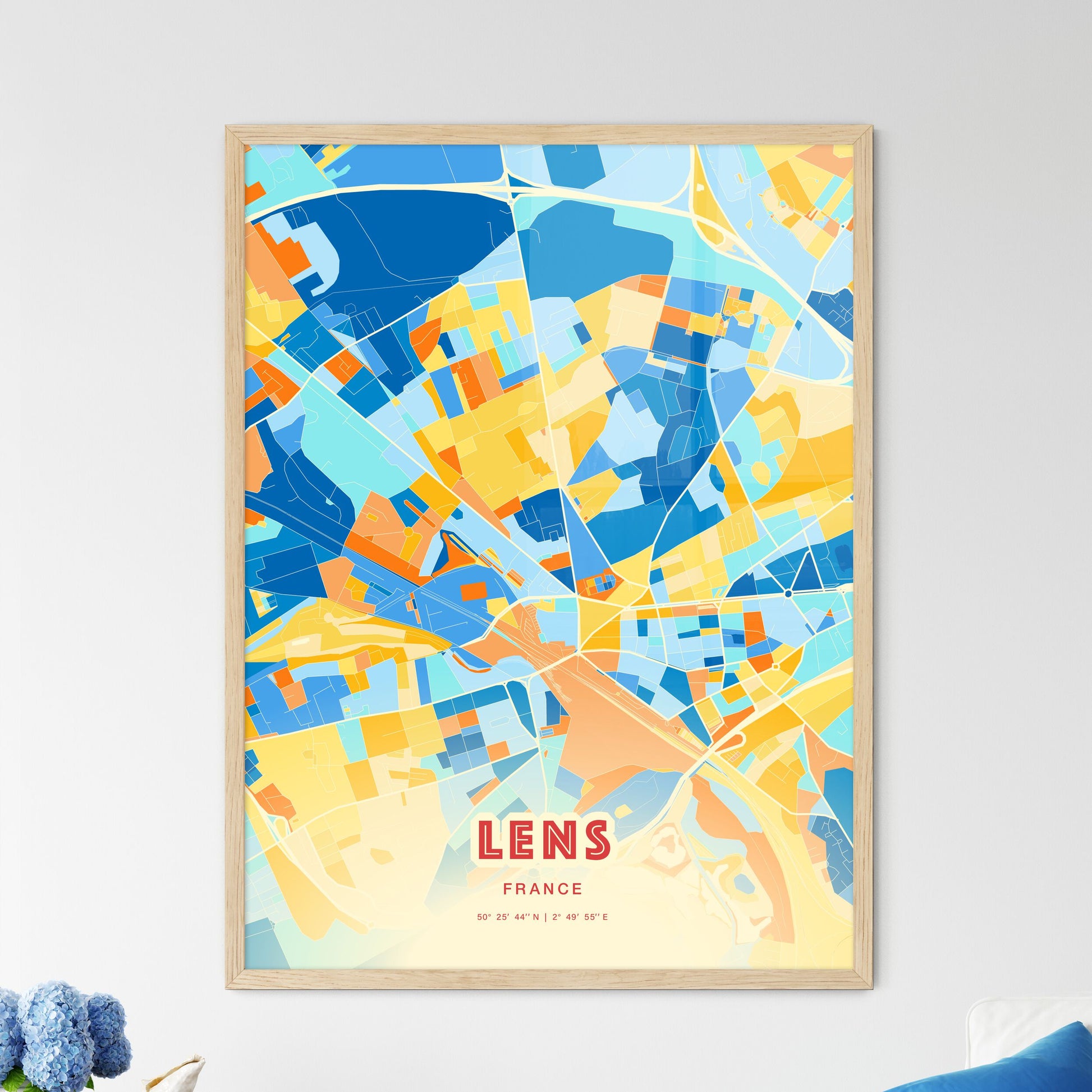 Colorful LENS FRANCE Fine Art Map Blue Orange